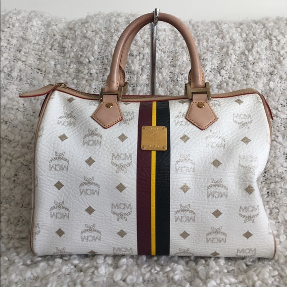MCM Handbags - Vintage MCM White Viestos Boston Satchel Bag